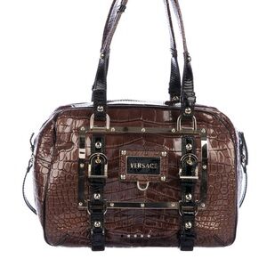 Versace Vintage Metallic Brown Embossed Shoulder Bag